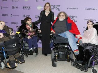 Neil Jacobson, Judith Heumann, director and producer Nicole Newnham, Jim LeBrecht, and Denise Jacobson at the premiere of ‘Crip Camp’ during the 2020 Sundance Film Festival, Utah.